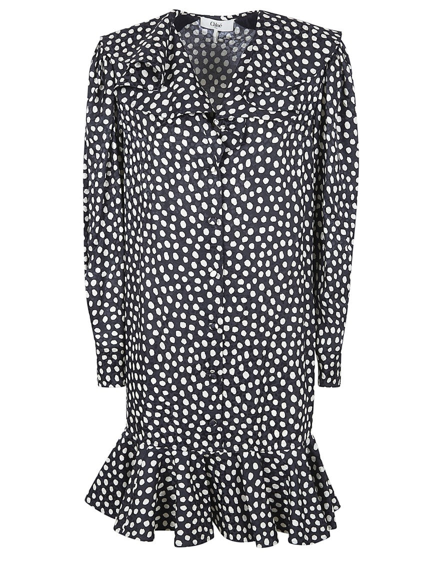 Chloé Mini Dress With Long Sleeves And Ruffled Accents