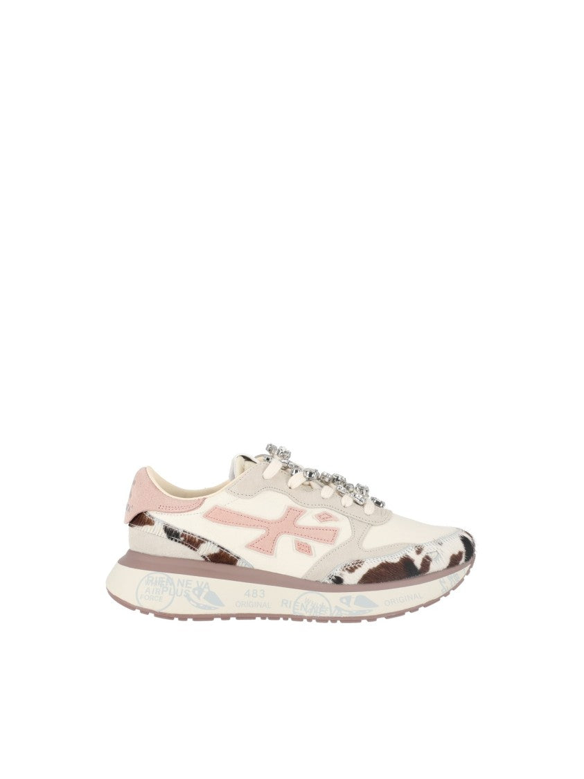 Premiata Beige/Pink Lauryn Leopard Print Sneakers