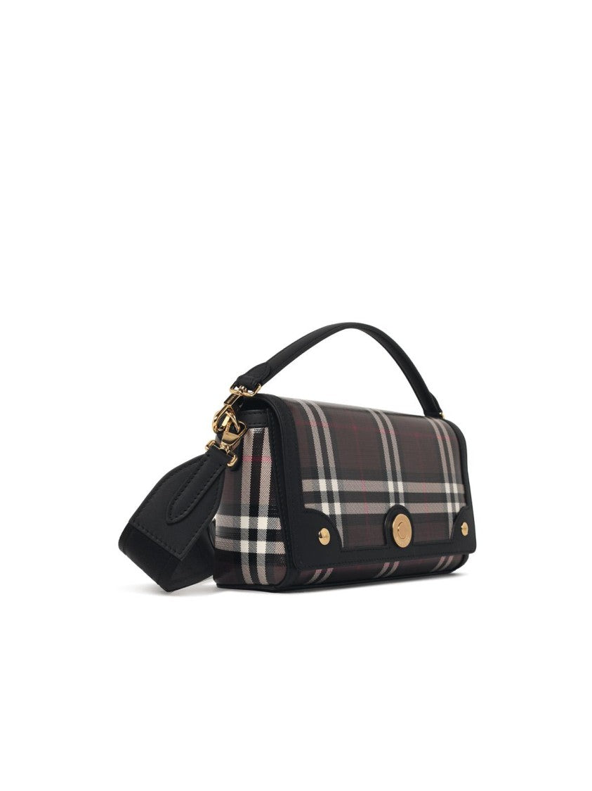 Burberry Rectangular Shoulder Bag With Detachable Handle In Chocolate Cotton Blend