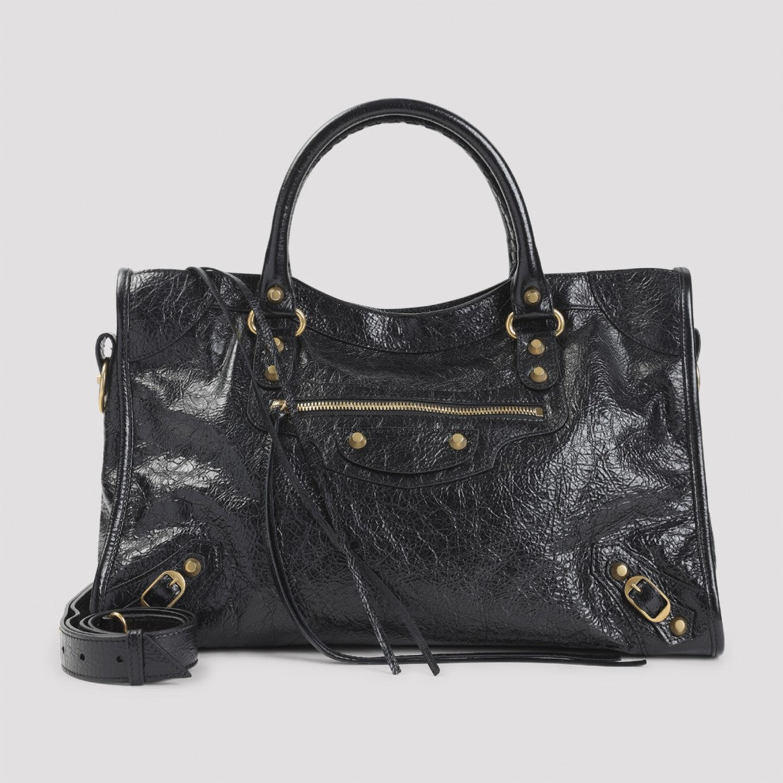 Balenciaga Textured Black Lamb Leather Shoulder Bag