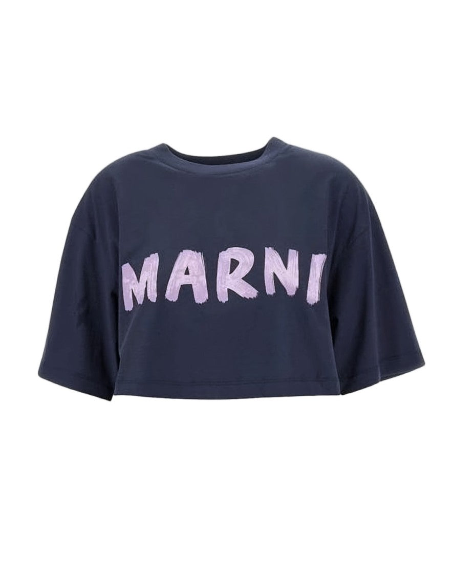 Marni Cropped Blue Short-Sleeve T-Shirt