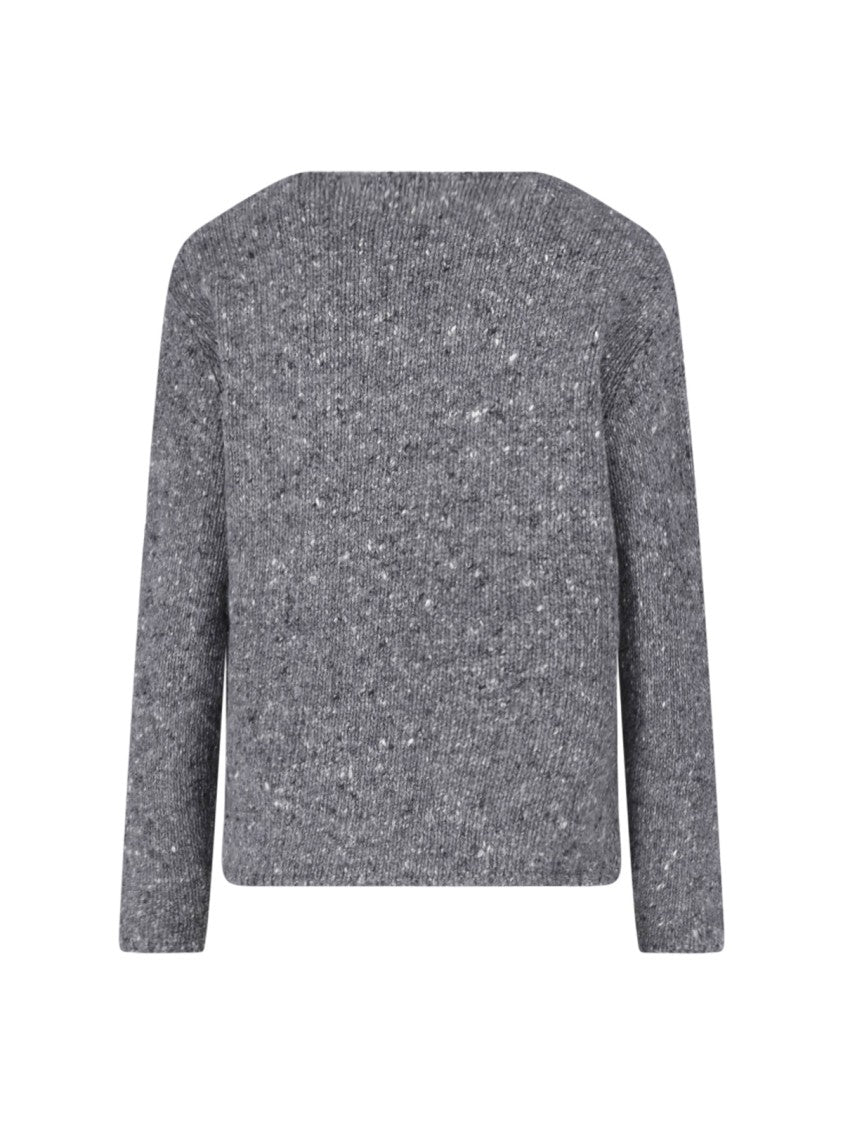 Auralee Grey Speckled Crewneck Wool Sweater