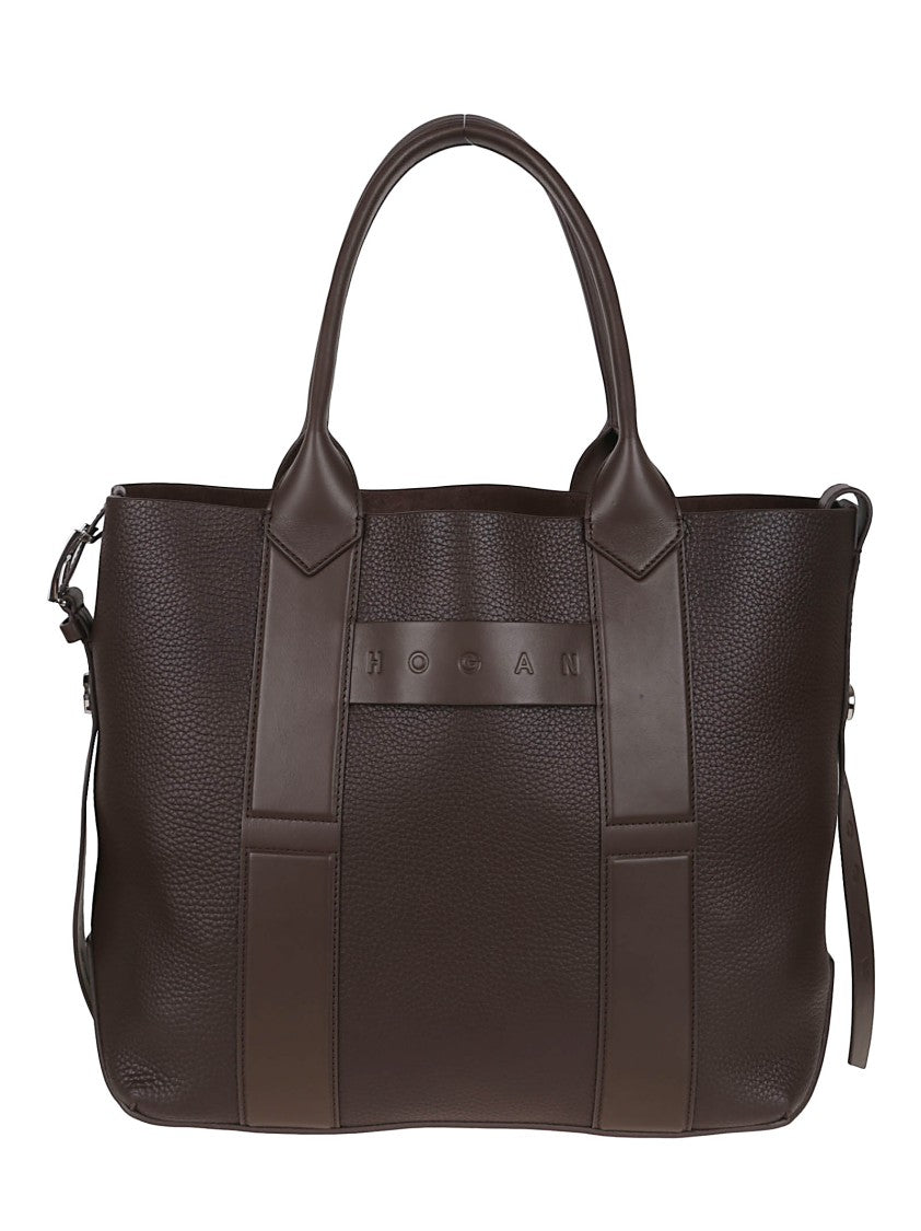 Hogan Script Shopping Bag With Grained Leather And Embossed Details