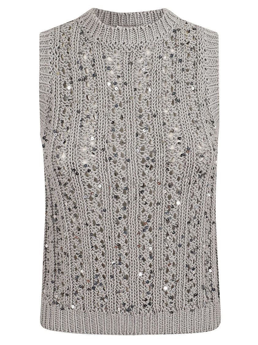 Peserico Knit Vest Top With Openwork Pattern And Micro-Sequins
