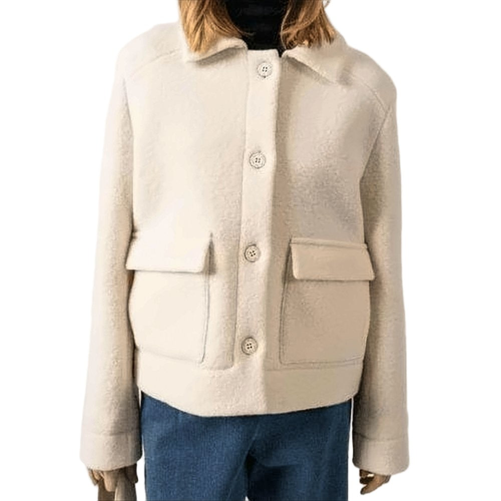 Saint James Boxy White Wool Jacket With Textured Finish