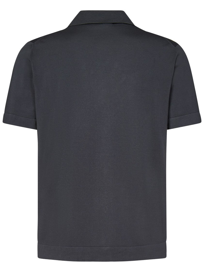 Drumohr Grey Cotton Bowling Shirt With Chest Patch Pocket