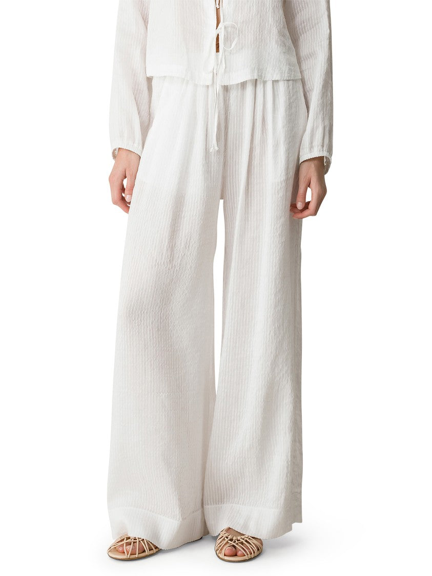 Forte Forte Wide-Leg Silk Linen Voile Trousers With Pinstripe Detail