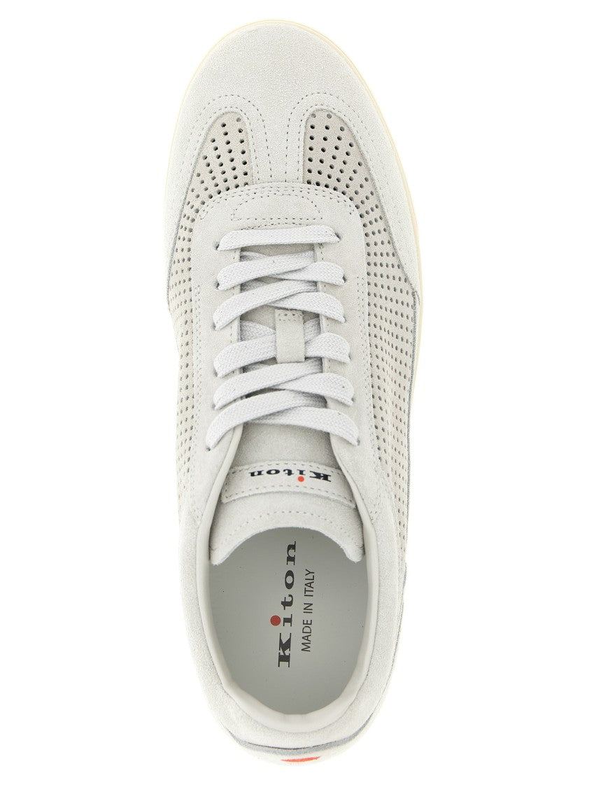Kiton Perforated Suede Sneakers With Embossed Logo