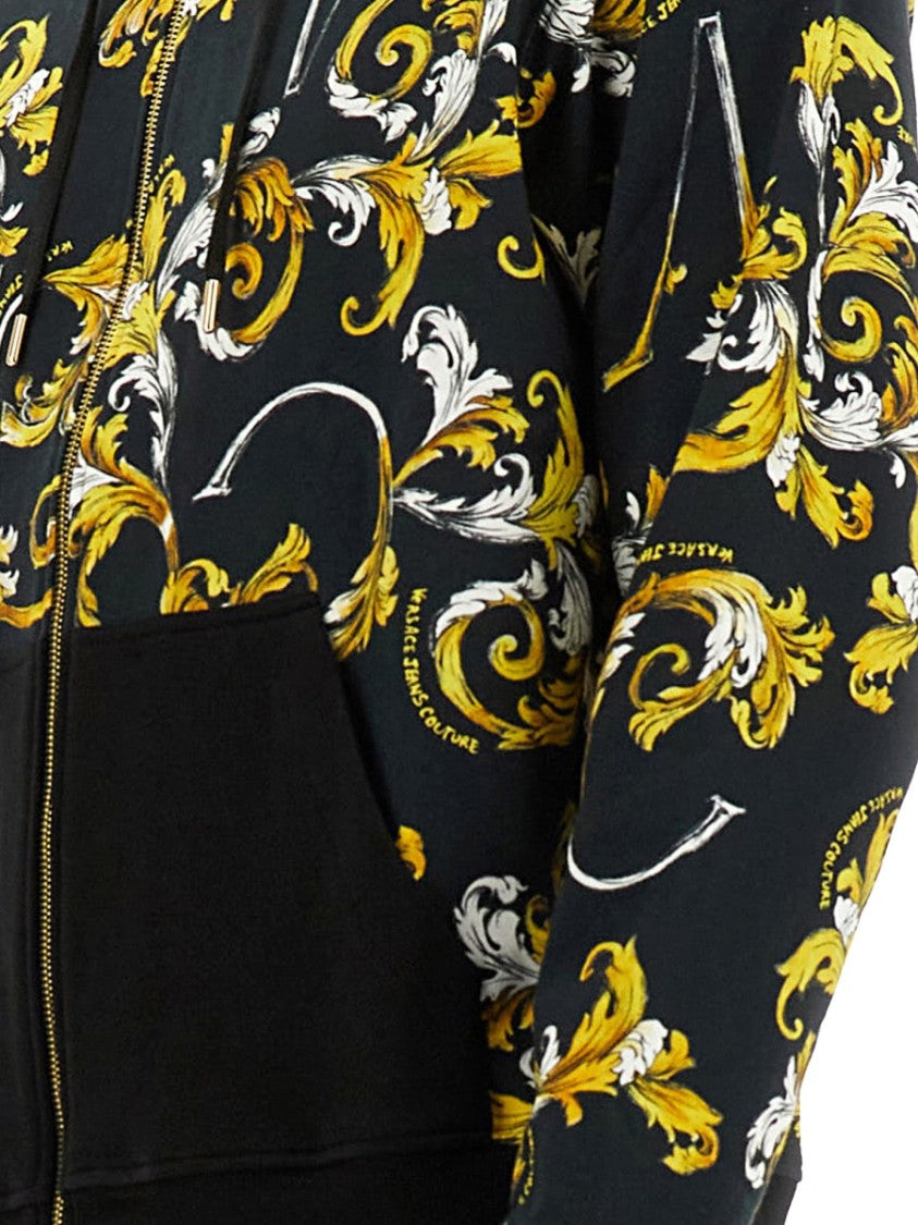 Versace Jeans Couture Floral Patterned Hoodie With Contrasting Black Accents
