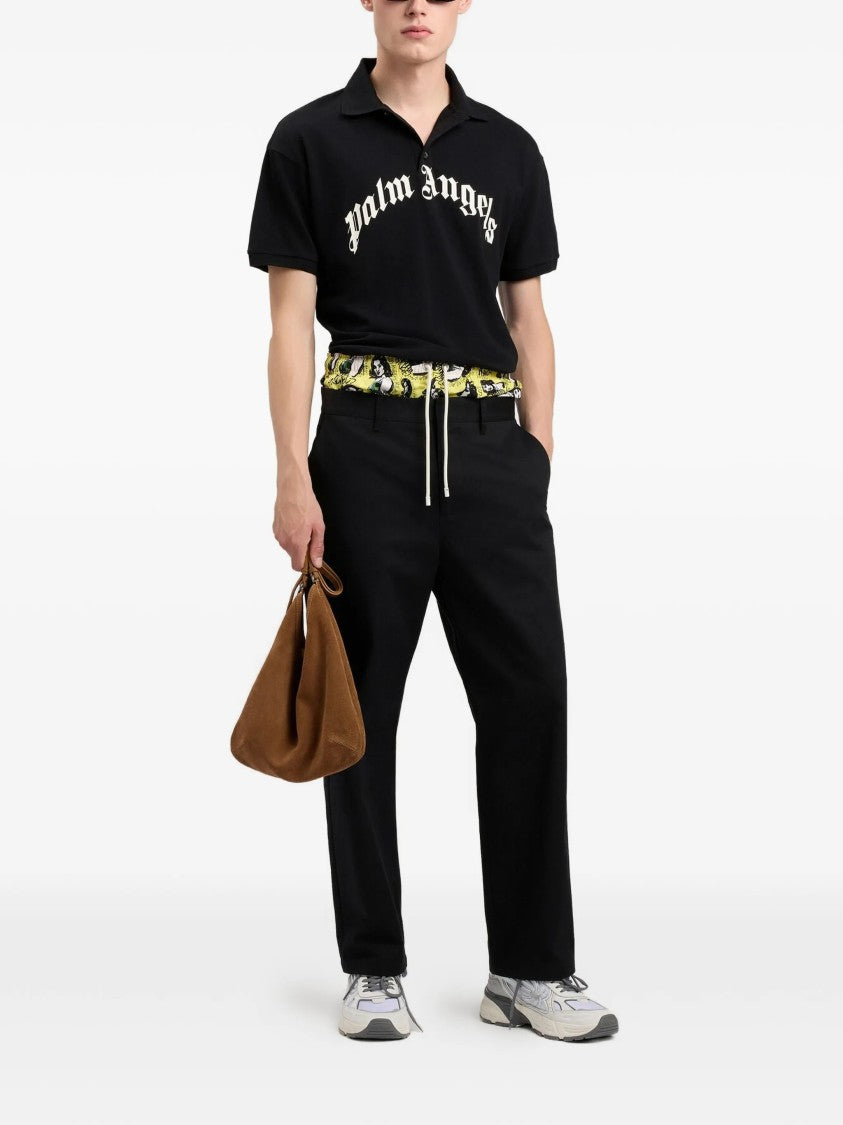 Palm Angels Black Curved Logo Polo Cotton Shirt
