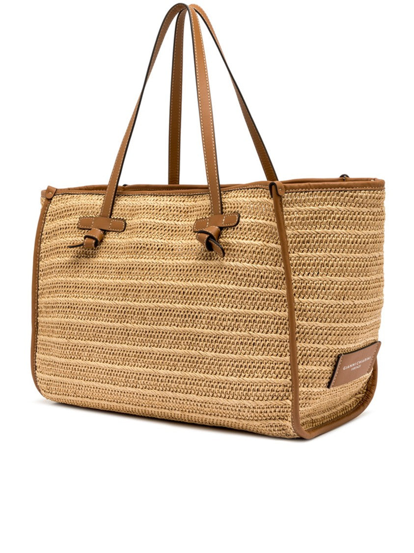 Gianni Chiarini Marcella Woven Straw Brown Leather Tote