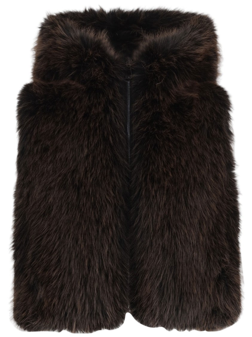 Uncommon Dark Brown Hooded Faux Fur Vest