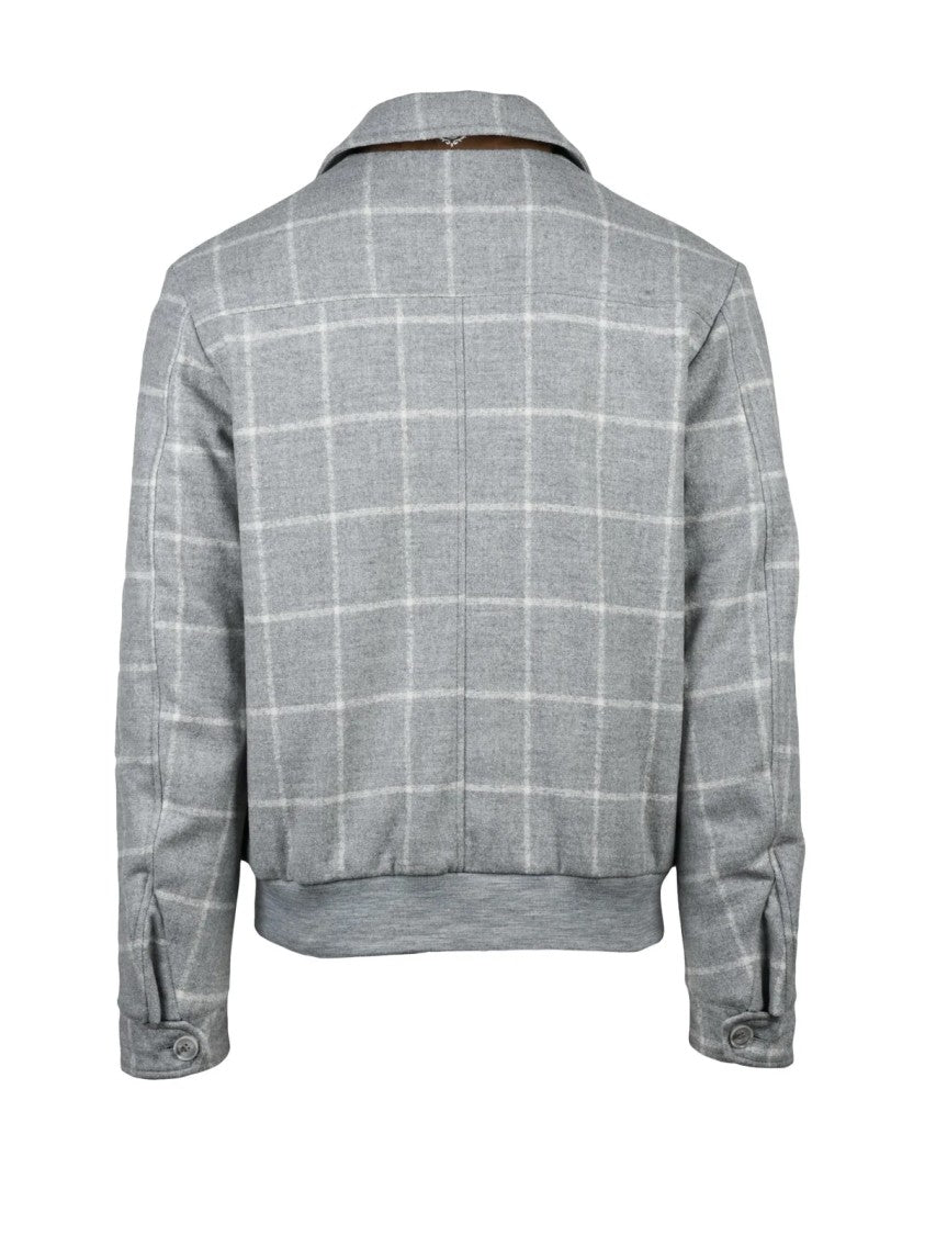 Luigi Borrelli Napoli Grey Wool-Silk Aviator Jacket