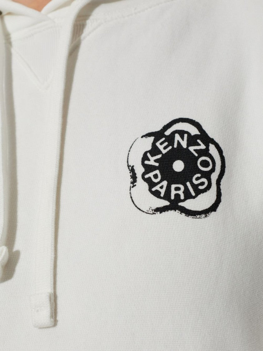 Kenzo White Hoodie With Bold Black Graphic Logo