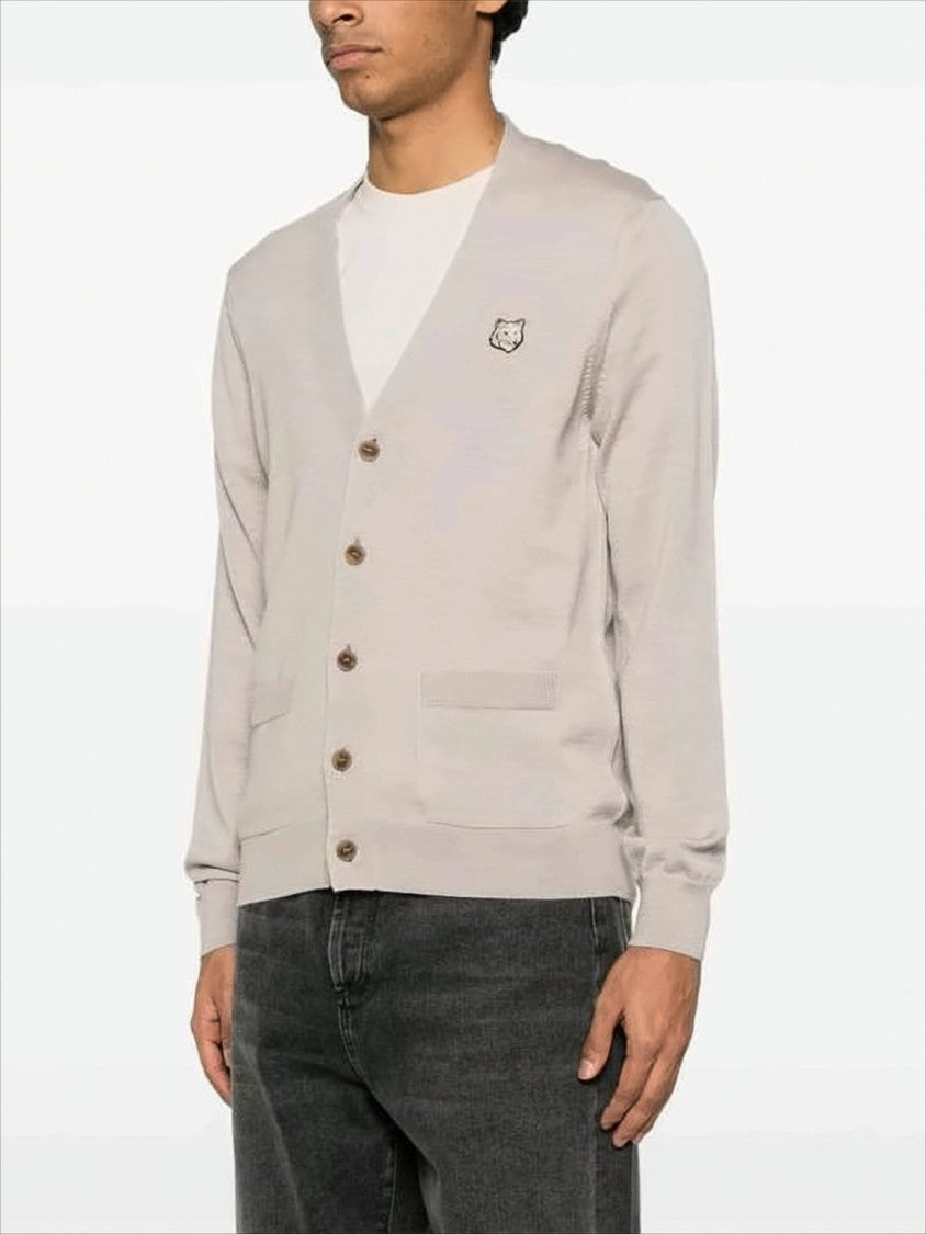 Maison Kitsuné Soft Wool Cardigan With V-Neckline And Embroidered Emblem