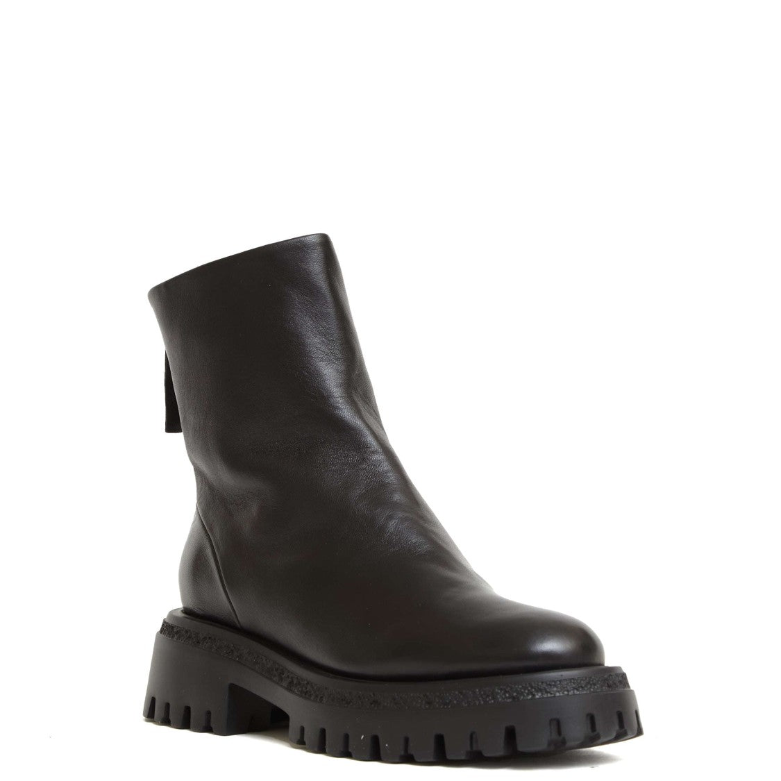 Halmanera Black Leather Ankle Boot With Back Zip