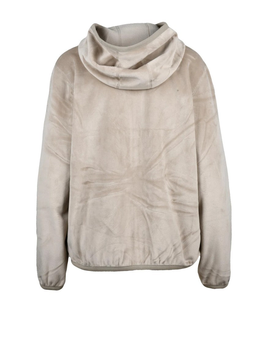 K-Way Beige Soft Velvet Hooded Sweatshirt