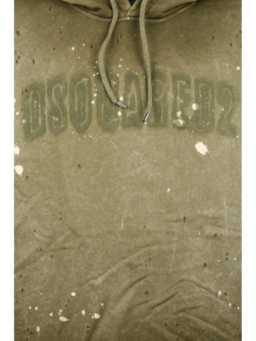Dsquared2 Green Cotton Distressed Hoodie