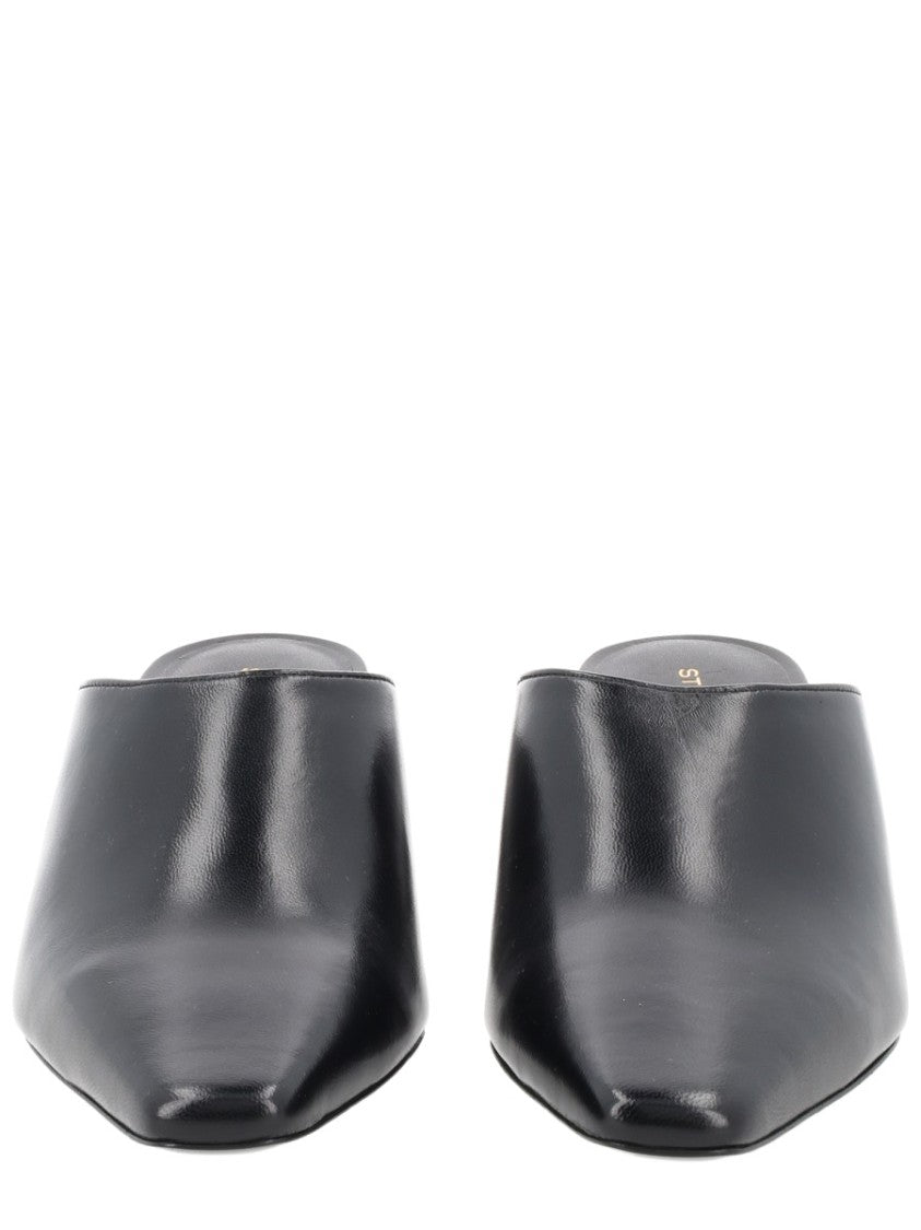 Stuart Weitzman Black Pointed Toe Curved Upper Mules