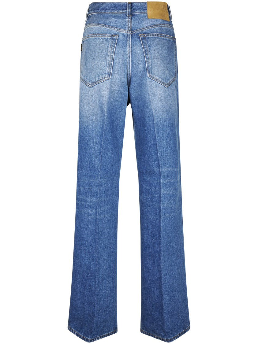 Haikure Medium Blue Denim Trousers With Classic Five-Pocket Design