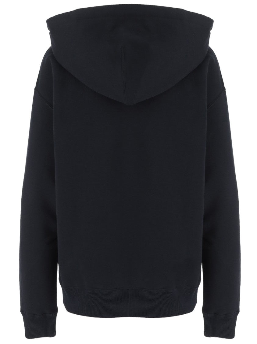 Jil Sander Navy Cotton Hoodie With Front Zip And Vertical Logo