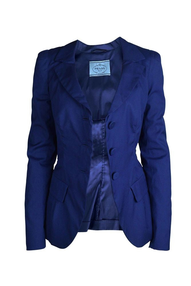 Prada Tailored Blue Blazer With Scalloped Collar