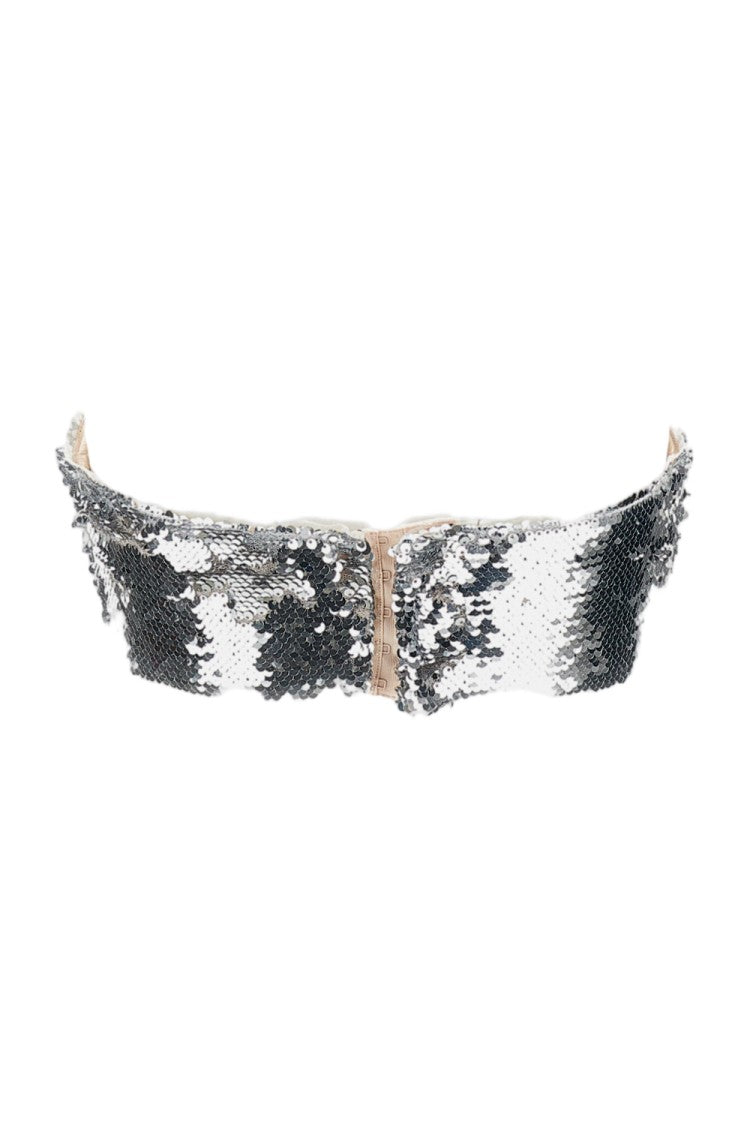Simone Rocha Shimmering Silver Sequin Bandeau Top With Hook-And-Eye Closure