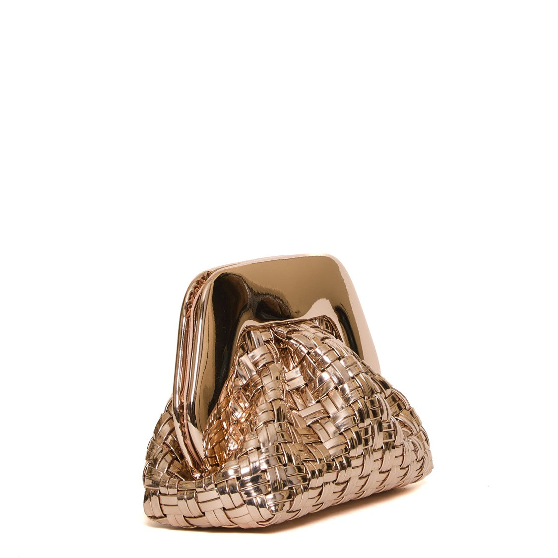 Themoirè Woven Clutch With Glossy Metallic Frame