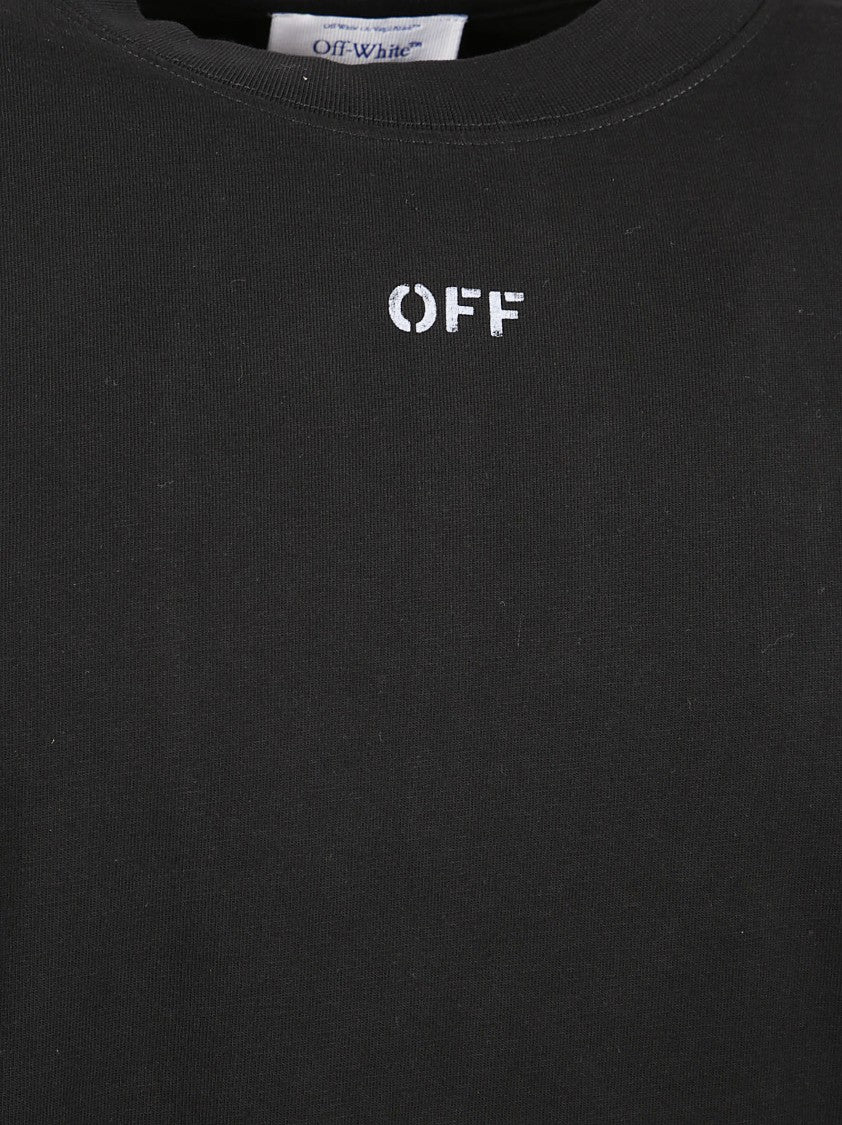 Off-White Stencil Arrow Graphic Black T-Shirt With Embroidered Detail