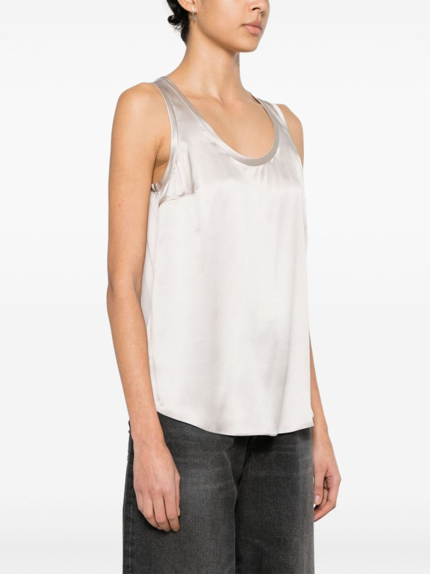 Brunello Cucinelli Black Satin-Finish Sleeveless Scoop Neck Top