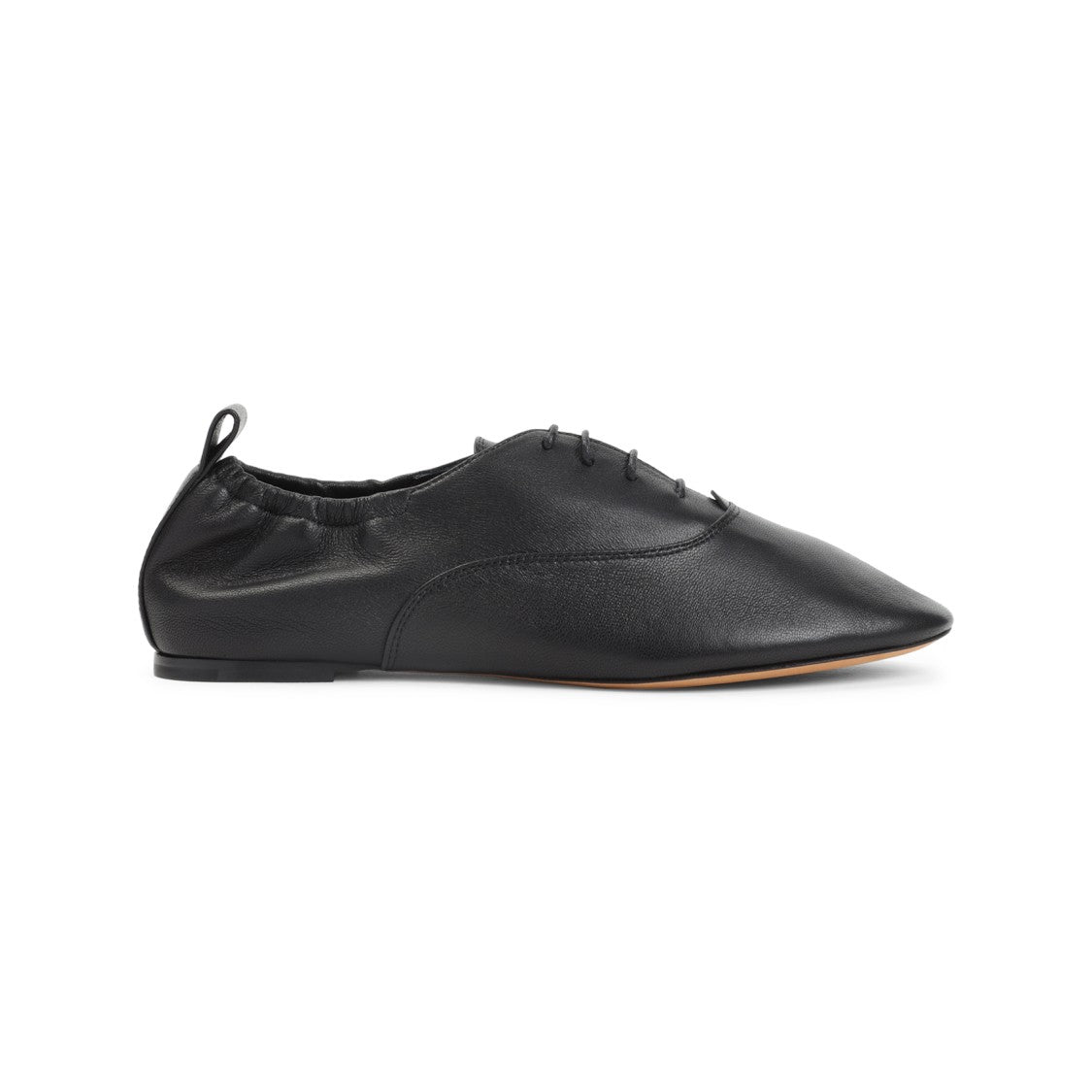 Lanvin Pointed-Toe Leather Flats With Gathered Elastic Collar