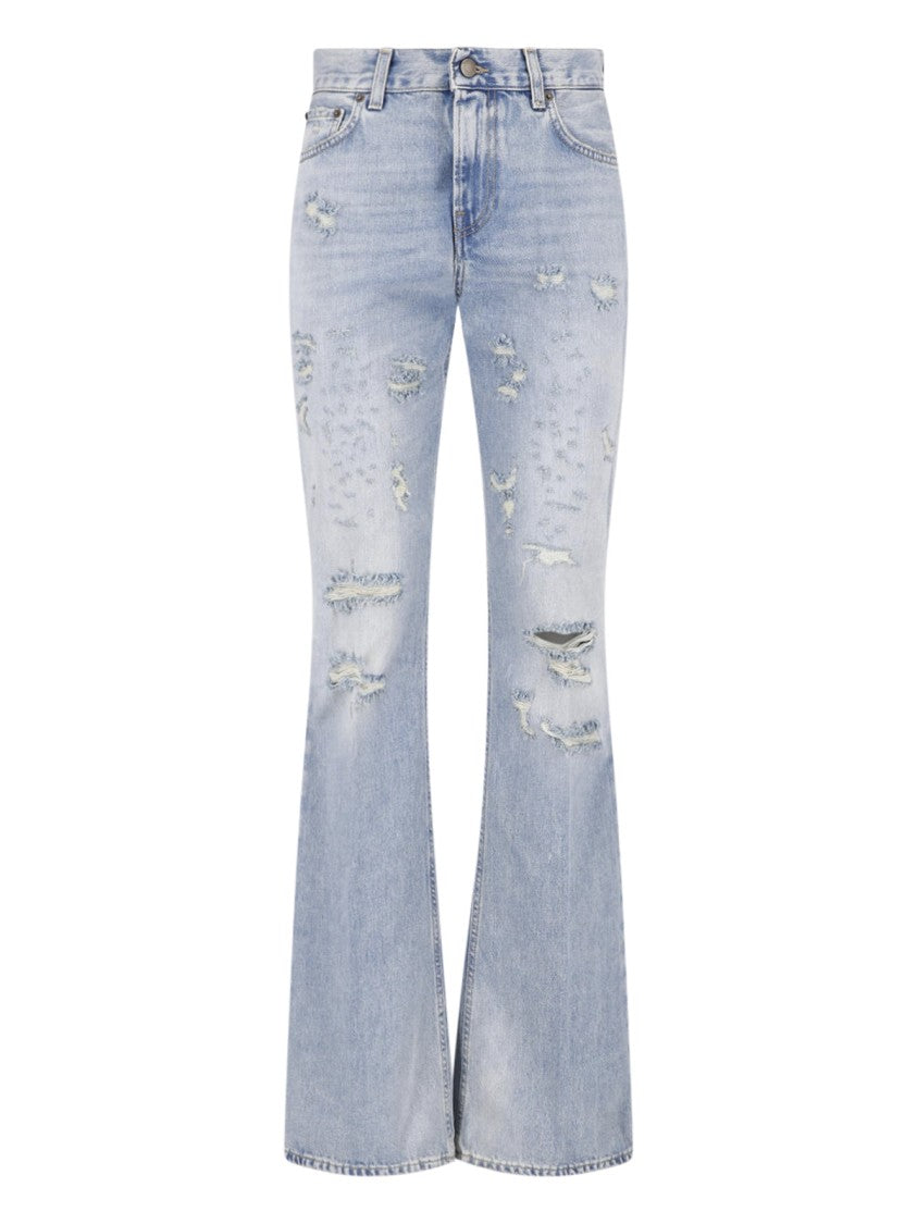 Haikure Light Blue Flora Flared Distressed Jeans