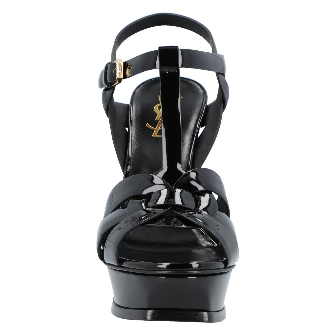 Saint Laurent Tribute Platform Sandals In Patent Leather Black