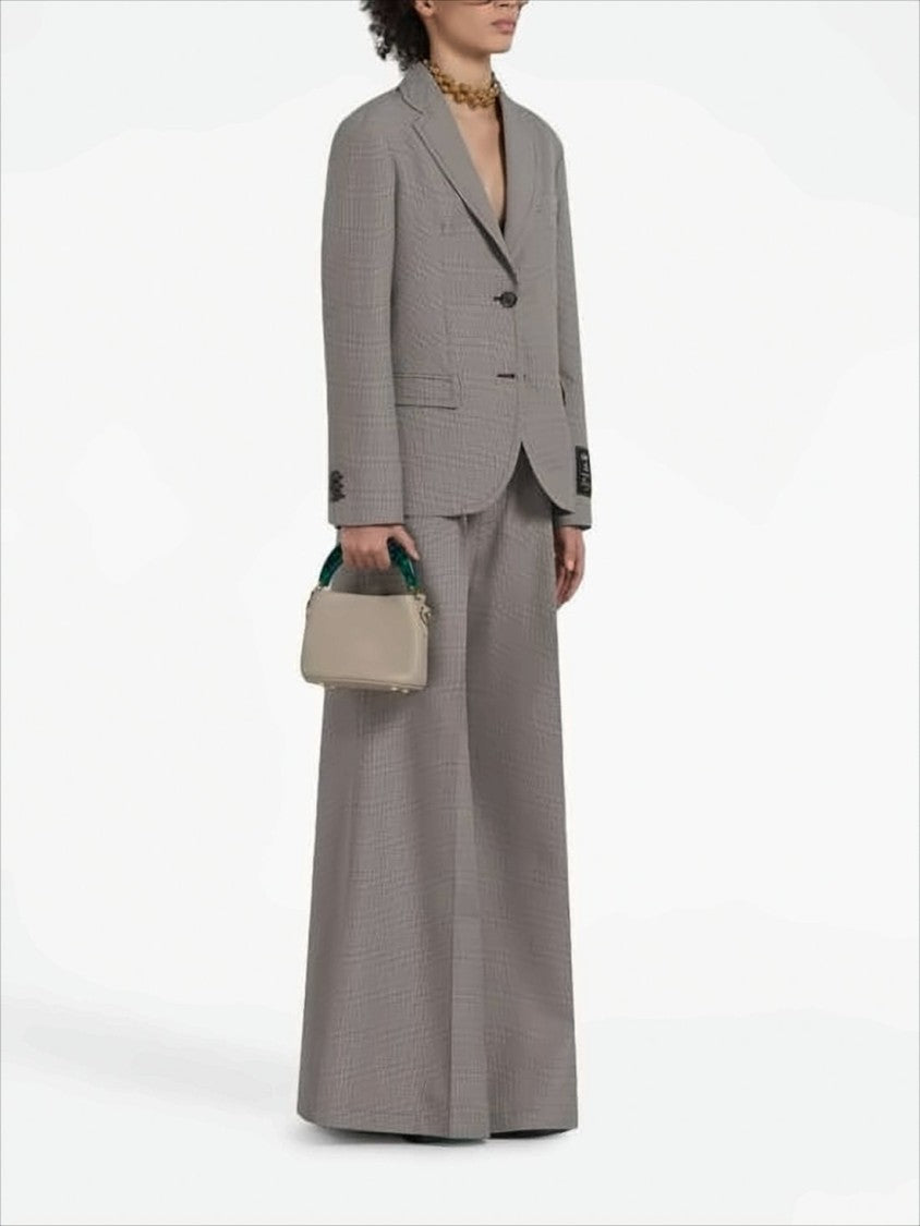 Marni Tailored Wide-Leg Flare Pants With Houndstooth Pattern