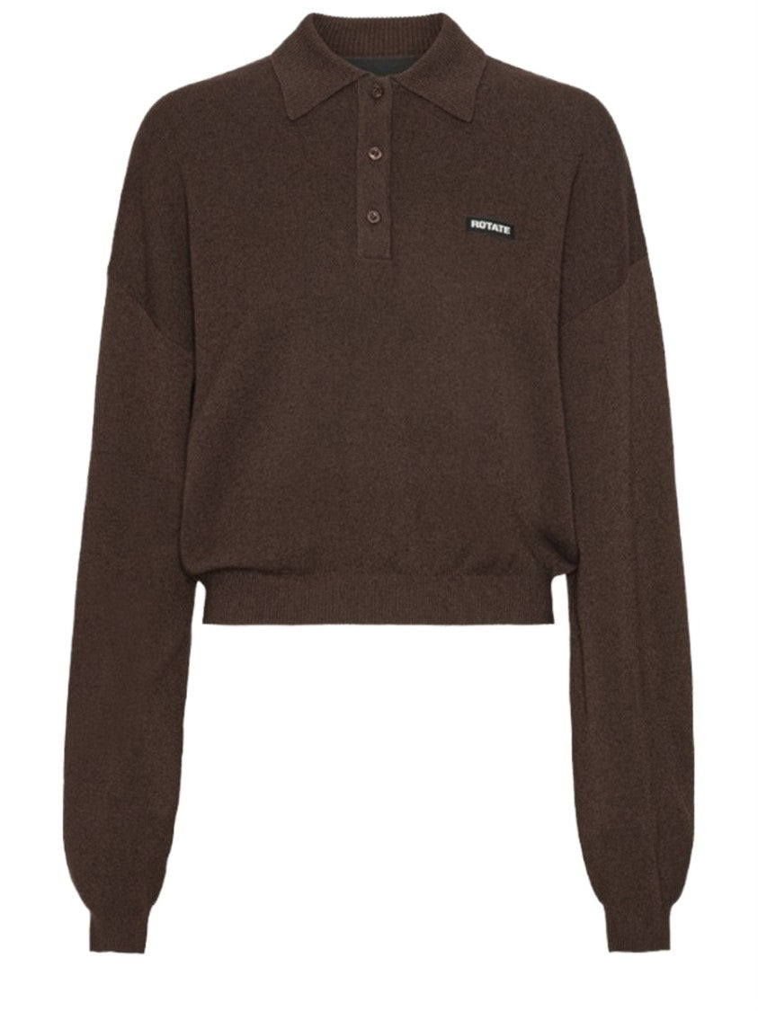 Rotate Birger Christensen Cropped Polo Modal-Blend Ribbed Sweatshirt