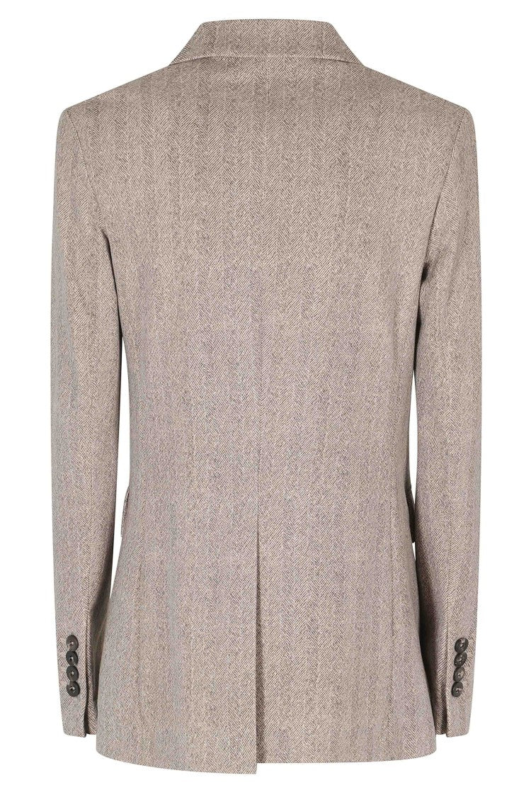 Circolo 1901 Beige Double-Breasted Herringbone Flap Pocket Jacket