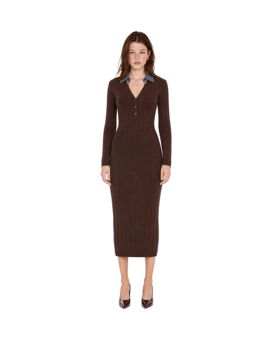 Patrizia Pepe Fitted Midi Dress With Contrasting Ribbed Collar