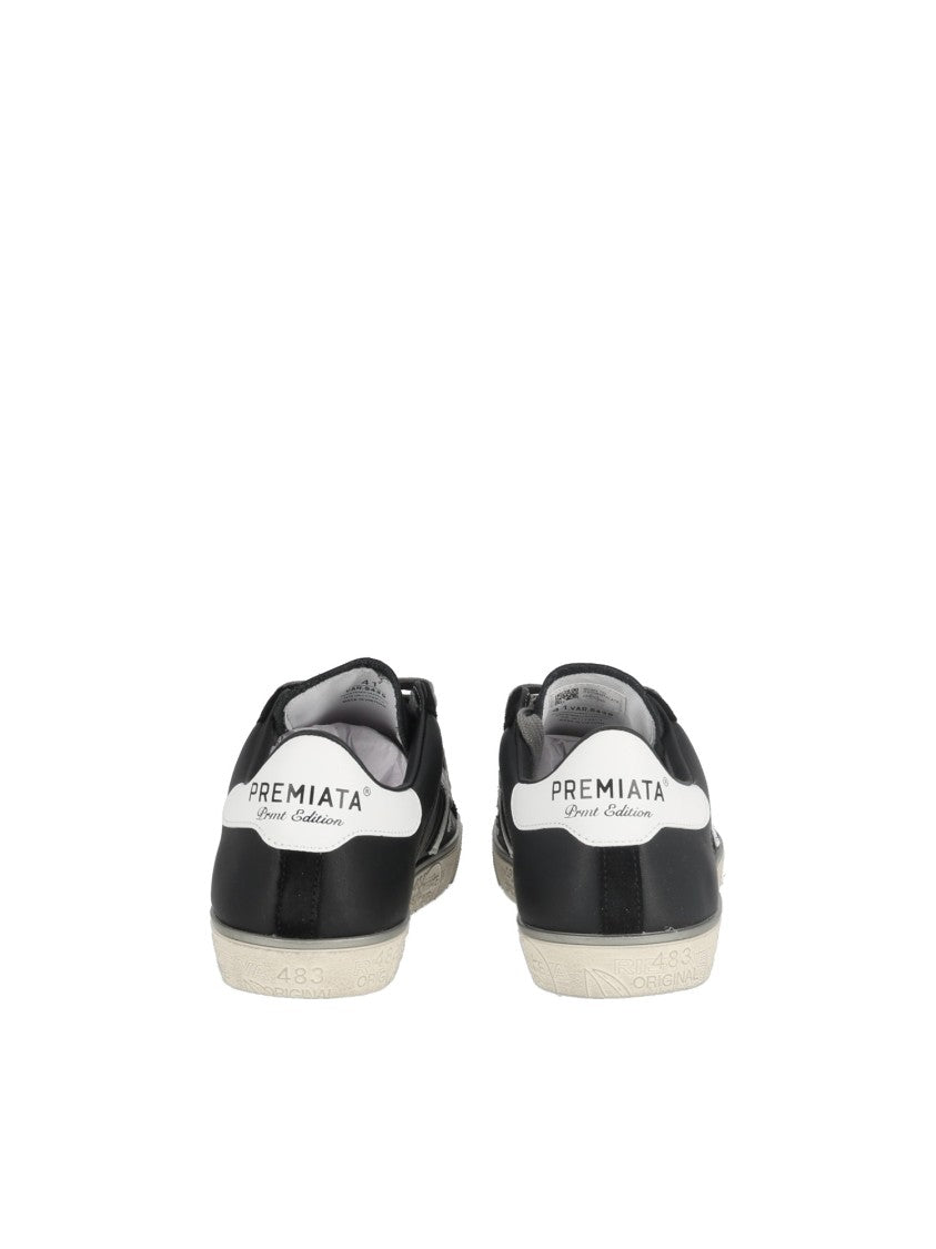 Premiata Black Steven Textured Rubber Sole Low-Top Sneakers