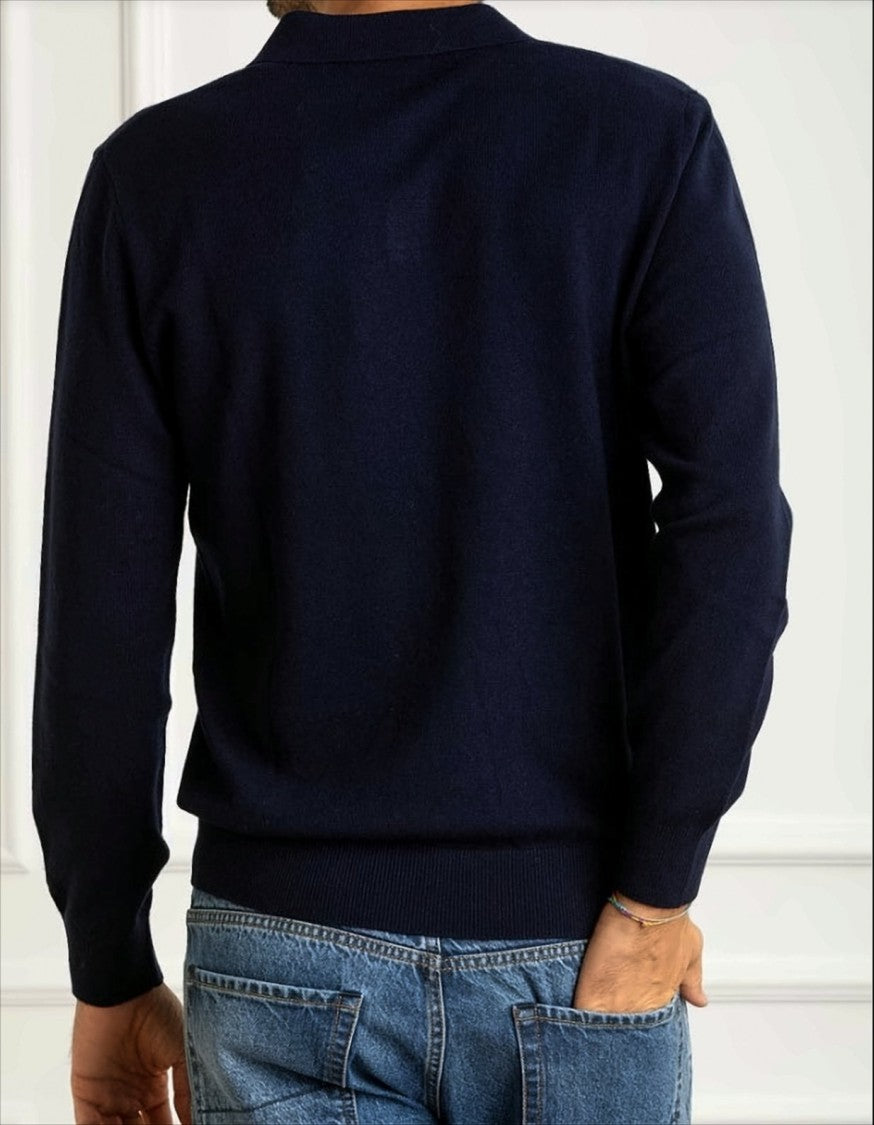 Mc2 Saint Barth Long-Sleeve Merinocash Polo Shirt With Ribbed Finish