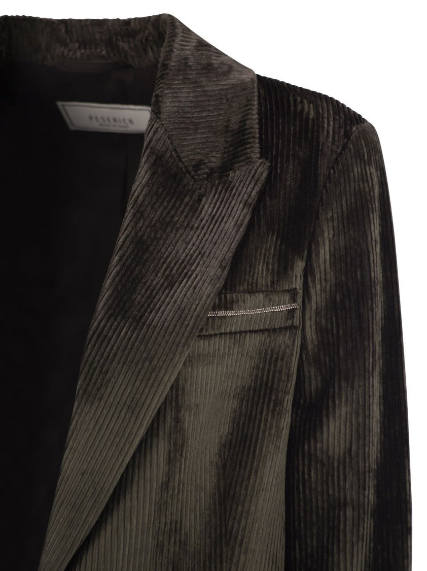 Peserico Velvet Blazer With Thousand Stripes