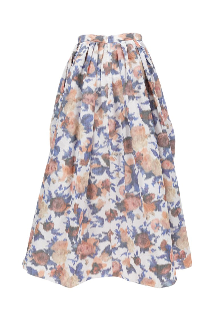 Erdem Maxi Skirt With Pleated Floral Design And Structured Waistband
