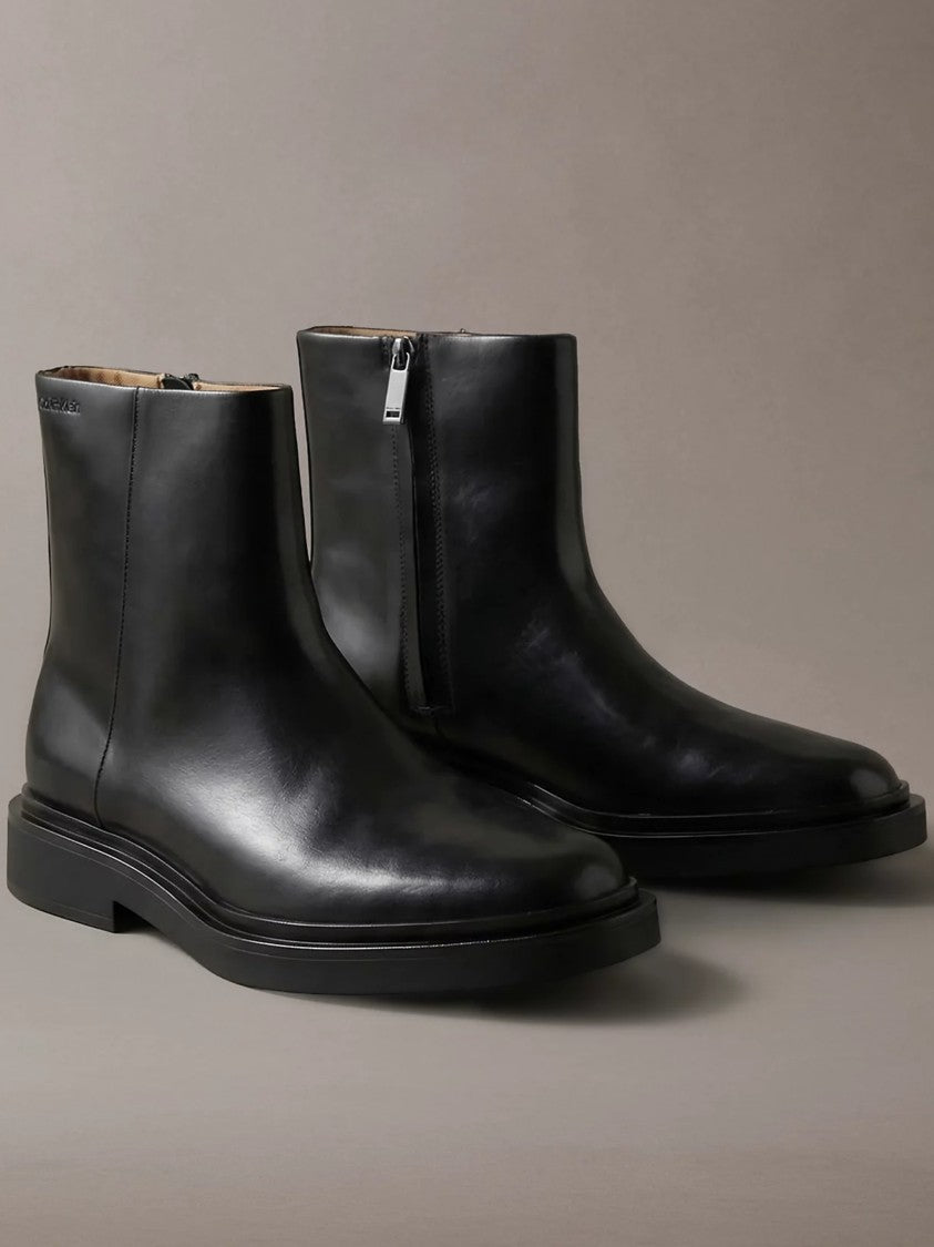 Calvin Klein Black Rubber Zip Boot Lth Leather Ankle Boots