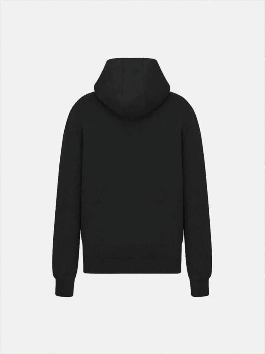Christian Dior Signature Black Wool-Blend Hoodie With Fuzzy Logo Embroidery