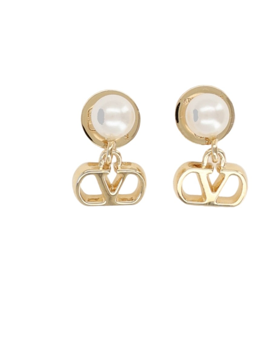 Valentino Garavani Vlogo Signature Gold-Tone Oval Pearl Brass Earrings