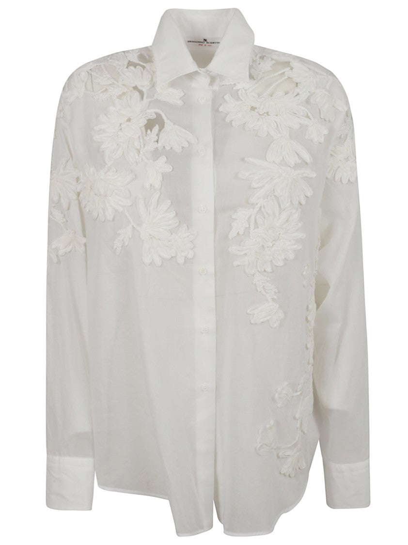 Ermanno Scervino White Embroidered Shirt With Floral Detailing