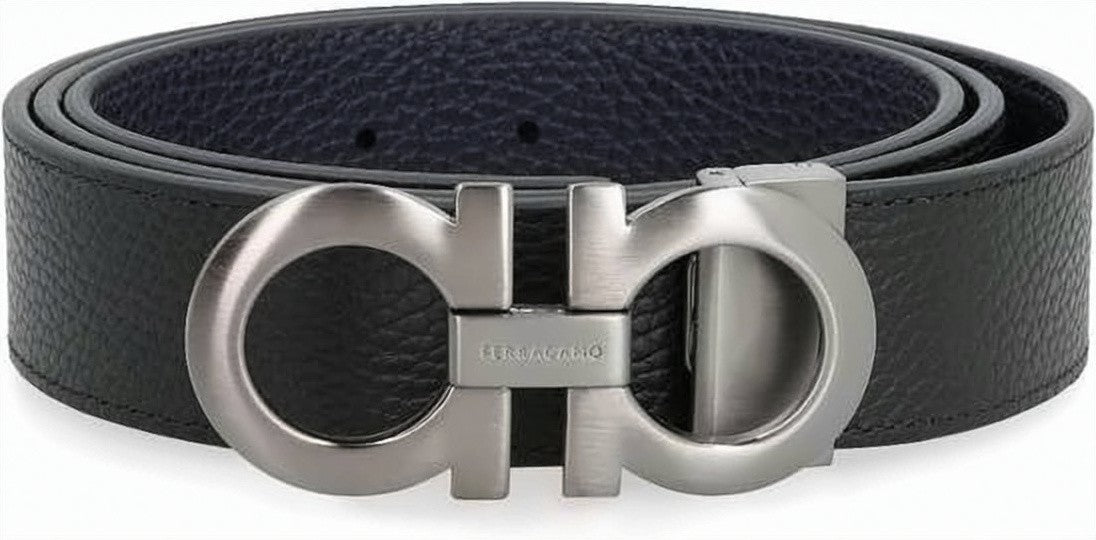 Salvatore Ferragamo Textured Black Calf Leather Belt