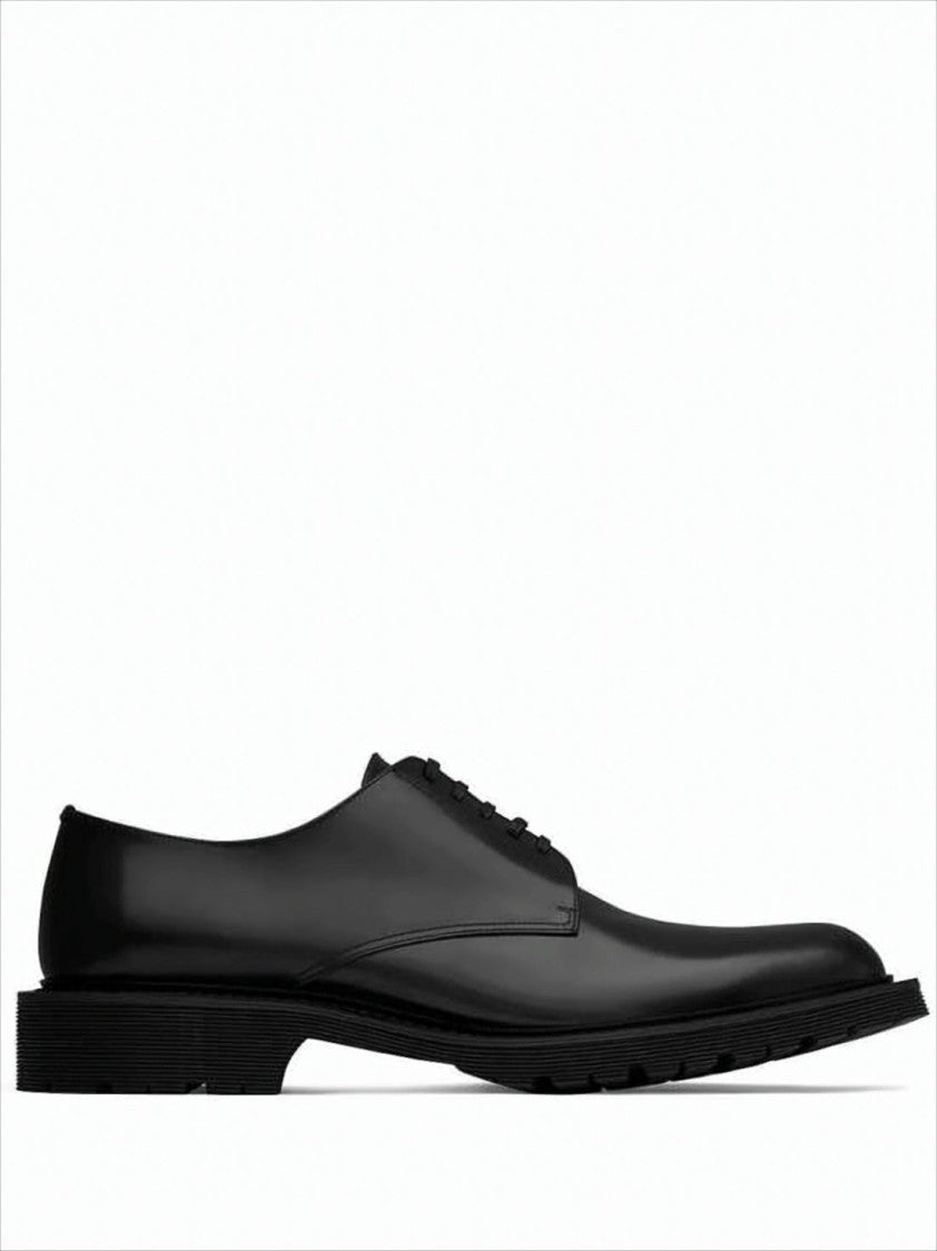 Saint Laurent Polished Black Calf Leather Lace-Up Shoes