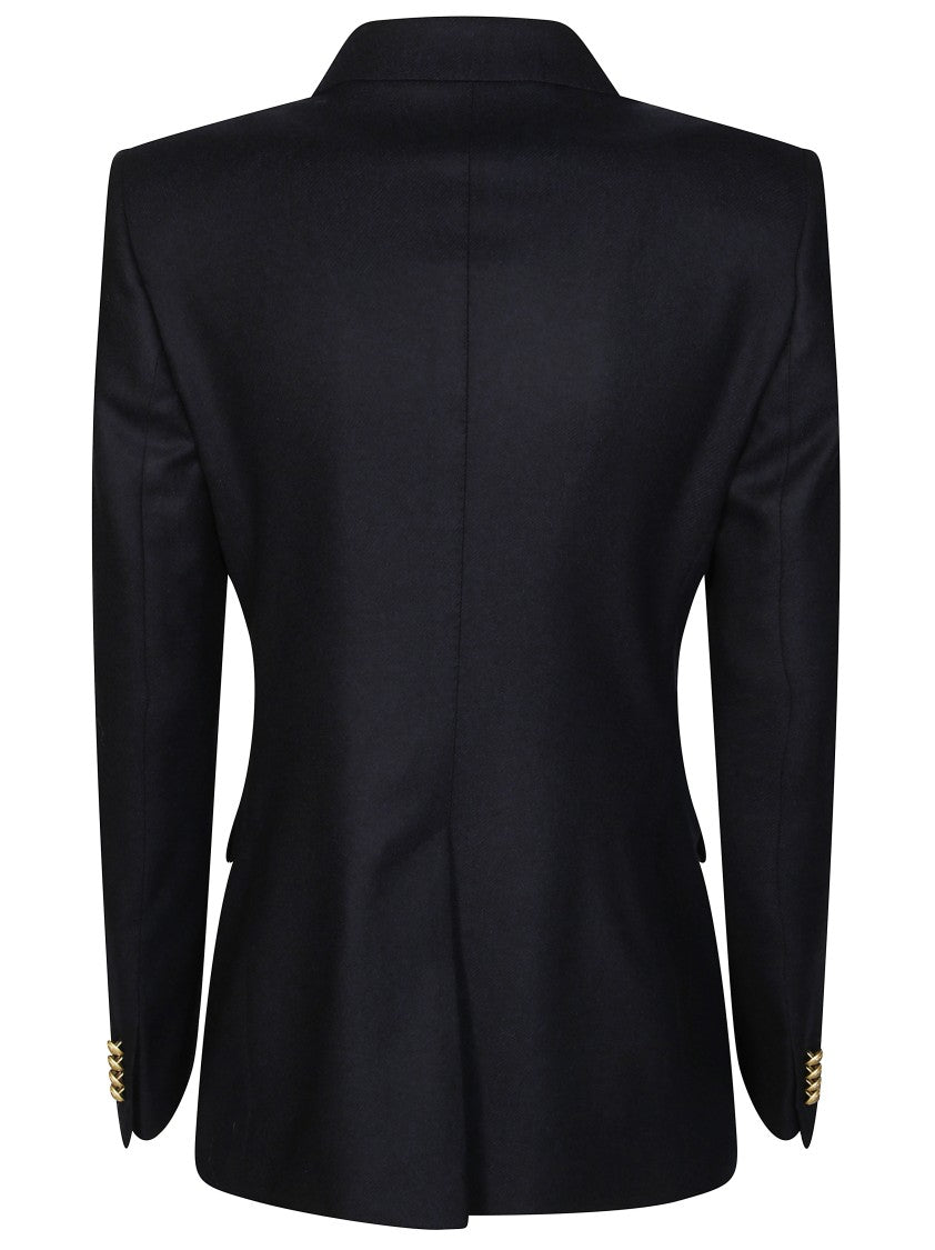 Tagliatore Double-Breasted Blazer With Sharp Lapel And Gold-Tone Buttons