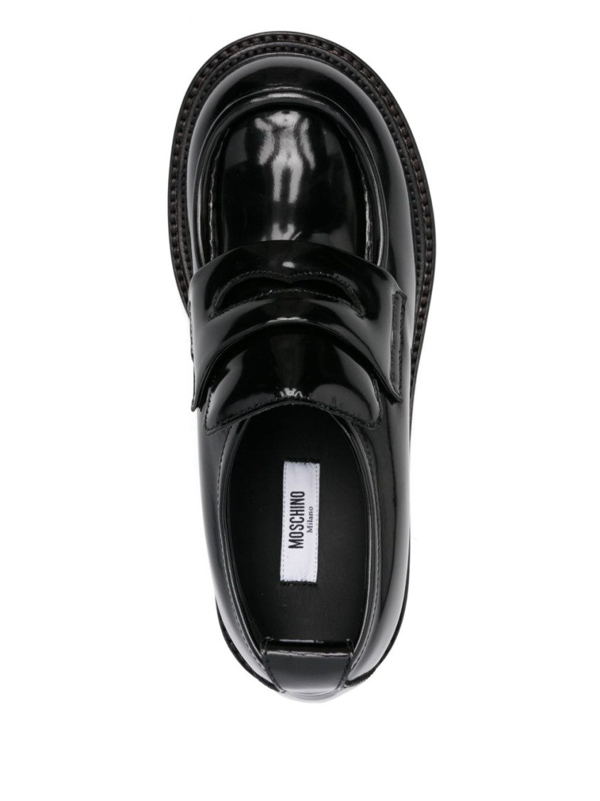 Moschino Black Penny Slot Leather Flat Shoes