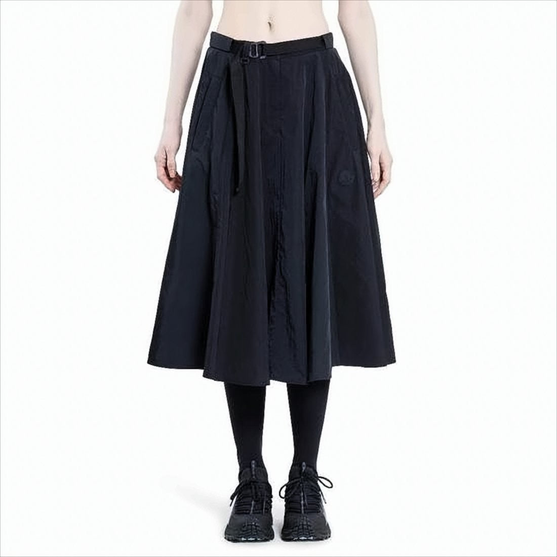 Moncler Flared Midi Skirt With Belted Waist And Side Pockets